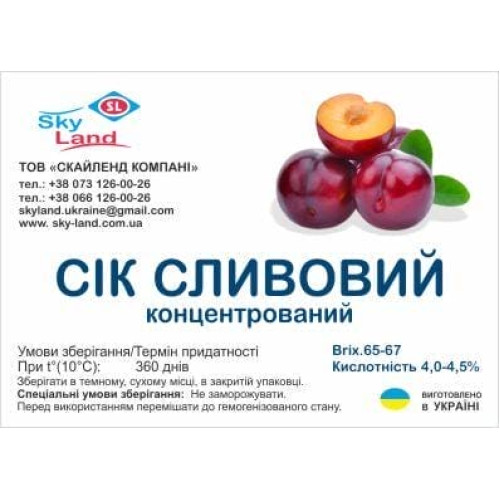 Концентрированный сливовый сок (65-67 Briх) кислотность 4,0-4,5%, 1кг Концентрированный сливовый сок (65-67 Briх) кислотность 4,0-4,5%, 1кг