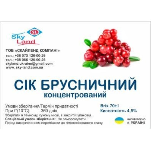 Концентрированный брусничный сок (70 ± Briх) кислотность 4,5%, 1кг Концентрированный брусничный сок (70 ± Briх) кислотность 4,5%, 1кг