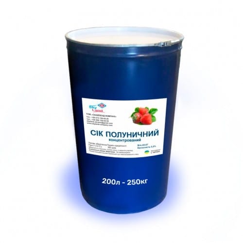 Концентрированный клубничный сок 65-67 Вrix кислотность 4,5-5,0%, канистра 10л/13кг Концентрированный клубничный сок 65-67 Вrix кислотность 4,5-5,0%, канистра 10л/13кг